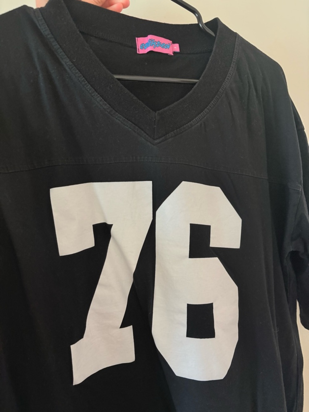 Edikted Black Tee with Pink Brand Tab and Teal Logo